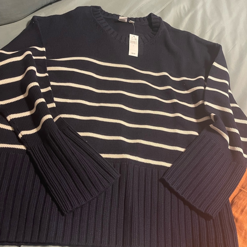 GAP Factory Navy and White Striped Sweater